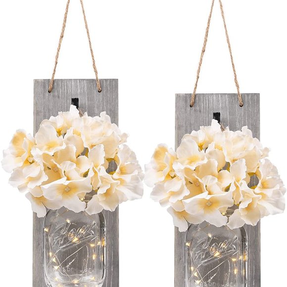 New 2 Set Decorative Rustic Mason Jar Wall Decor - Picture 1 of 6